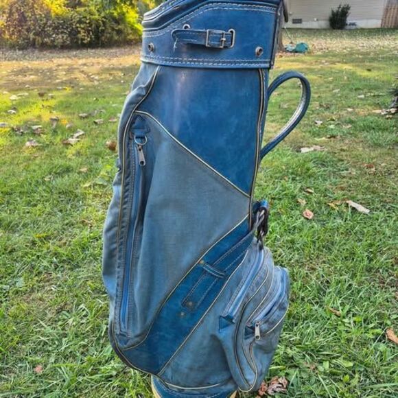 Vintage PGA 6-Way Leather/Fabric Golf Bag w/ Rain Cover - Picture 3 of 10